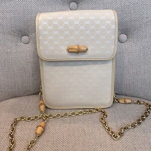 GUCCI monogram canvas bamboo chain shoulder bag